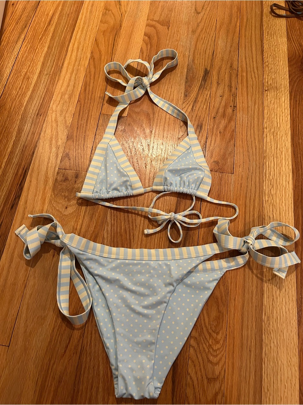 Light Blue Polka Dot Tie-Side Bikini - Women's Swim